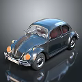 Classic Silver Beetle Car Featuring Red Interior On Dark Shiny Background