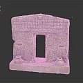 Ancient Stone Architectural Model With Central Doorway Side Windows And Clay Pots Base