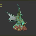 Golden Dragon Statue With Wings Standing On Rock Base And Scaled Body Details