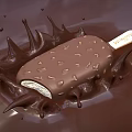 Delicious Chocolate Covered Ice Cream Bar With Nut Toppings And Splashing Chocolate Sauce