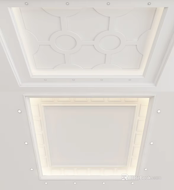 Elegant Modern White Ceiling Design With Intricate Molding And Recessed Lighting 3d model 
