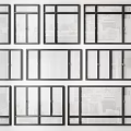 Various Window Design Styles With Black Frames Arranged On White Wall 3d model