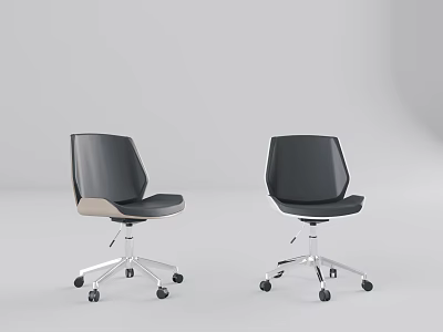 Two Black Modern Office Chairs With Silver Rolling Base And Stylish Design 3d model