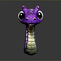 Purple Snake Stuffed Toy with Big Eyes and Purple White Scales on Gray Background