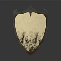 Antique Iron Shield with Gold Finish and Rustic Carved Details in Medieval Style