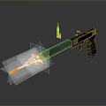 Handgun Firing With Muzzle Flame And Bullets On Reflective Surface