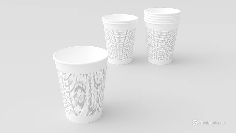 White Textured Paper Cups With Stacked Design And Multiple Units 3d model 