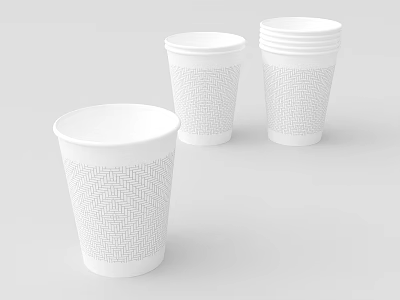 White Textured Paper Cups With Stacked Design And Multiple Units 3d model