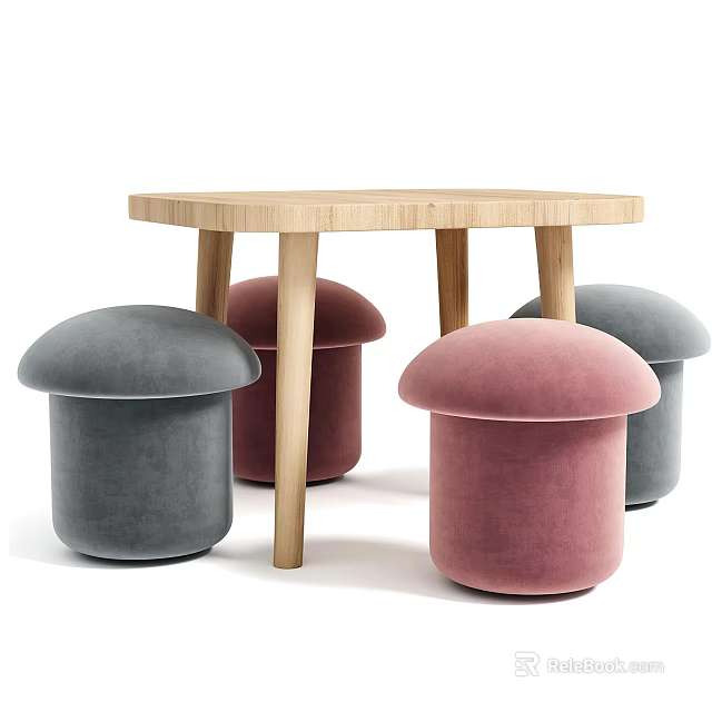 Modern Mushroom Shaped Sofa Stools Design With Velvet Fabric And Various Colors 3d model 