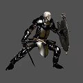 Game and Movie Character in Black Armor with Skeleton Helmet Holding Shield Sword Battle Stance