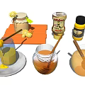 Fresh Honey Jars With Wooden Spoon Glass Bowl And Decorative Flowers On Table