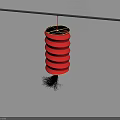 Traditional Red Decorative Lantern Hanging On Black Pole With Black Tassel Against White Background