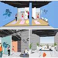 Modern Indoor Fitness Space With People Doing Yoga And Workout Activities
