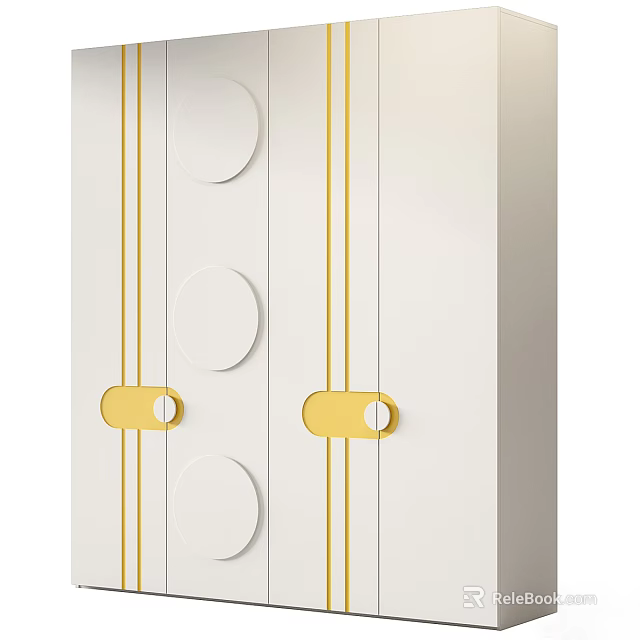 Modern Entryway Cabinet and Side Cabinet with White Finish Gold Accents and Circular Design 3d model 