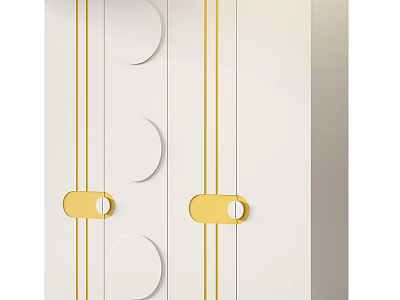 Modern Entryway Cabinet and Side Cabinet with White Finish Gold Accents and Circular Design 3d model