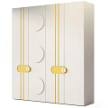 Modern Entryway Cabinet and Side Cabinet with White Finish Gold Accents and Circular Design