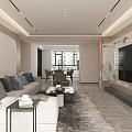 Modern Living and Dining Room Interior Design With Sofa Coffee Table and Dining Chairs