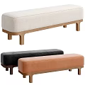 Stylish Beige Black Orange Benches With Shearling Leather Upholstery And Wooden Legs