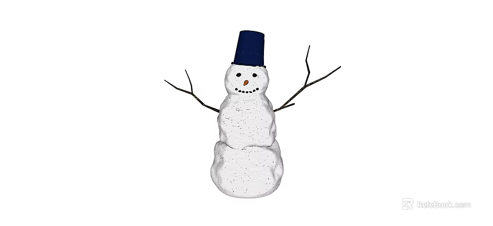 Winter Decorative Snowman With Blue Hat Stick Arms And Snowball Body 3d model 