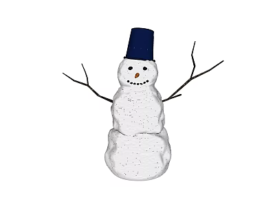 Winter Decorative Snowman With Blue Hat Stick Arms And Snowball Body 3d model