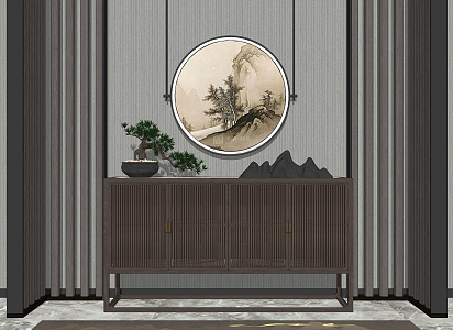 New Chinese Style Entrance Cabinet Entrance Cabinet Decorative Cabinet Decoration Bonsai 3d model