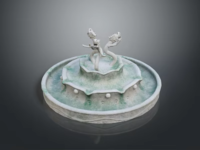 Turquoise Multi tiered Fountain Design With Dragon Sculptures Round Base And Decorative Dots 3d model