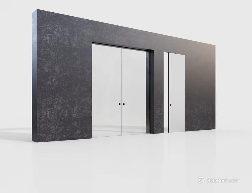 Modern Black Textured Wall Featuring Glass Doors In Minimalist Entryway Design 3d model 