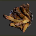 Golden Brown Crispy Fries Served In Hammered Metallic Cup On Dark Background