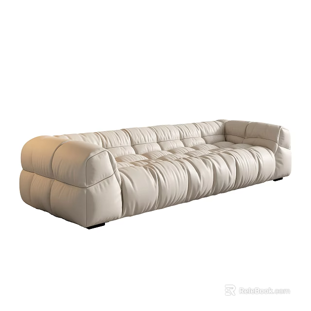 Modern Light Colored Multi Seater Sofa With Tufted Design And Plush Upholstery 3d model