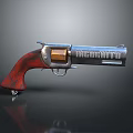Classic Revolver With Red Wooden Grip And Silver Metal Body Design