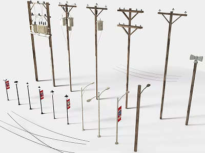 Telephone Poles Street Lamps And Sign Posts For Urban Scene Construction 3d model
