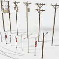Telephone Poles Street Lamps And Sign Posts For Urban Scene Construction