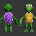 Playful Cartoon Turtle Characters Featuring Purple Shell And Yellow Shell With Green Bodies