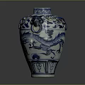 Chinese Blue and White Porcelain Vase With Traditional Plant Motifs And Dragon Patterns