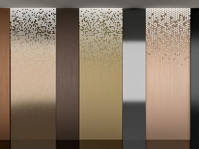Modern Wall Paneling Design With Metal Wood Grain Textures And Gold Brown Silver Finishes 3d model