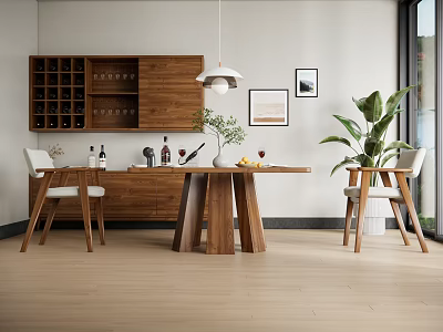 Nordic Dining Table and Chair Log Dining Table and Chair Wine Cabinet Locker Nordic Restaurant 3d model