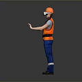 Construction Worker Wearing Orange Hard Hat Reflective Vest Blue Work Pants And VR Glasses