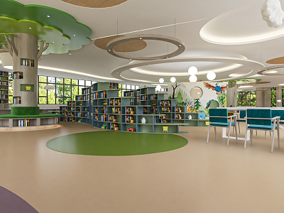 Modern Library Children's Library Reading Room Bookstore Leisure Book Bar Leisure Table and Chair Bookcase Bookshelf 3d model