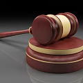 Wooden Courtroom Gavel With Brown Block And Golden Accent Bands