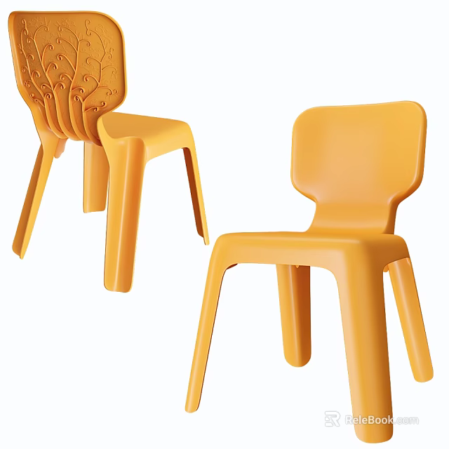 Lightweight Yellow Plastic Children's Chairs With Ergonomic Backrest And Stable Legs 3d model 