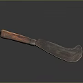 Old Rustic Tool With Wooden Handle And Rusted Metal Blade Texture 3d model