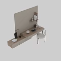 Modern Minimalist Home Office Desk And Chair Set With Wall Shelf Laptop And Decorative Items