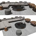 Modern Living Room Sofa Coffee Table Set With Accent Chairs And Neutral Tones Poufs