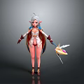 Fantasy Female Elf Character With Silver Hair Pointed Ears And Winged Staff