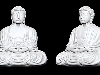 White Buddha Sculptures In Seated Meditation Posture With Detailed Robes 3d model