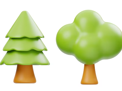 Decorative Green Plants With Layered Pine Round Crown Tree And Orange Trunks 3d model