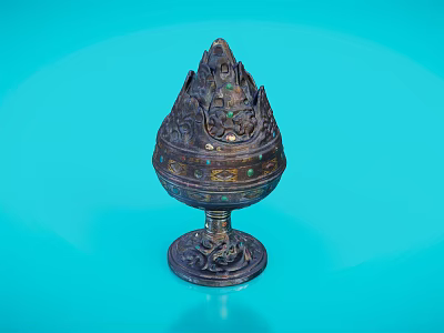 Metal Decorative Ornament Set with Vintage Carved Design Spire Top and Base 3d model