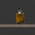 Industrial Mechanical Equipment With Orange Casing Placed On Wooden Platform Surface