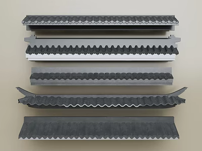 Traditional Gray Roof Building Components With Various Wavy Serrated Edge Designs 3d model