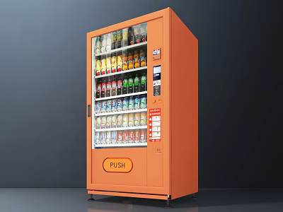 Orange Refrigerated Vending Machine Filled With Various Drinks Push Button And Digital Screen 3d model